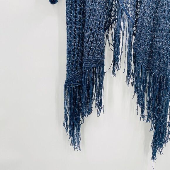Chico's Size Small Navy Blue Metallic Knit Artisan Fringe Sloane Cardigan - Picture 4 of 7